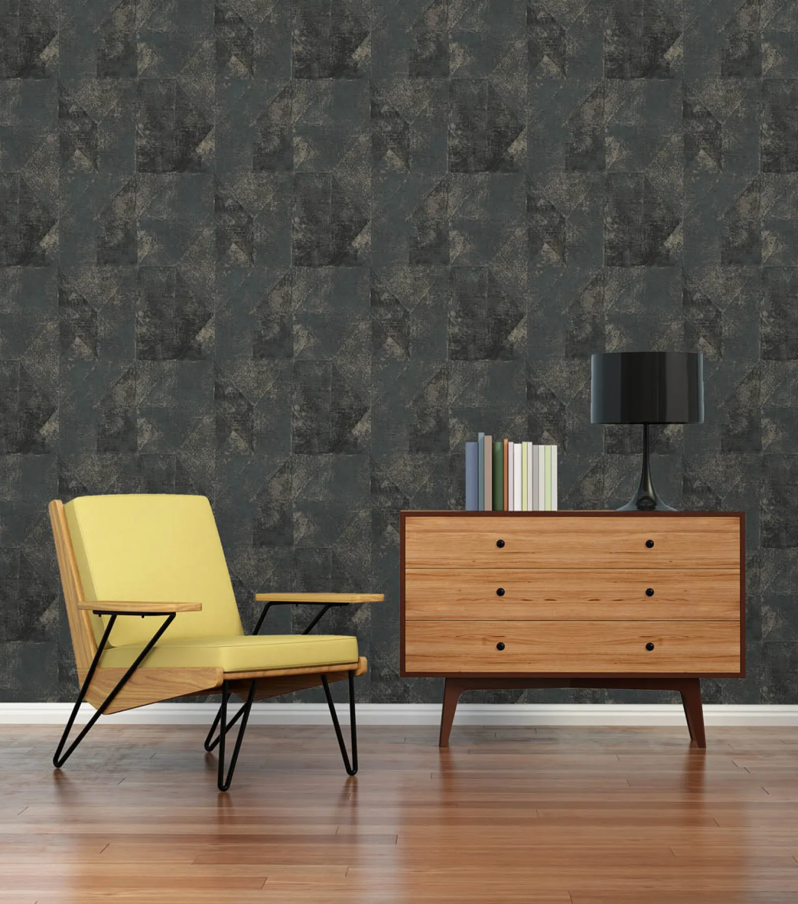 Vliestapete Rauten Muster Schwarz Gold Metallic 38976-7