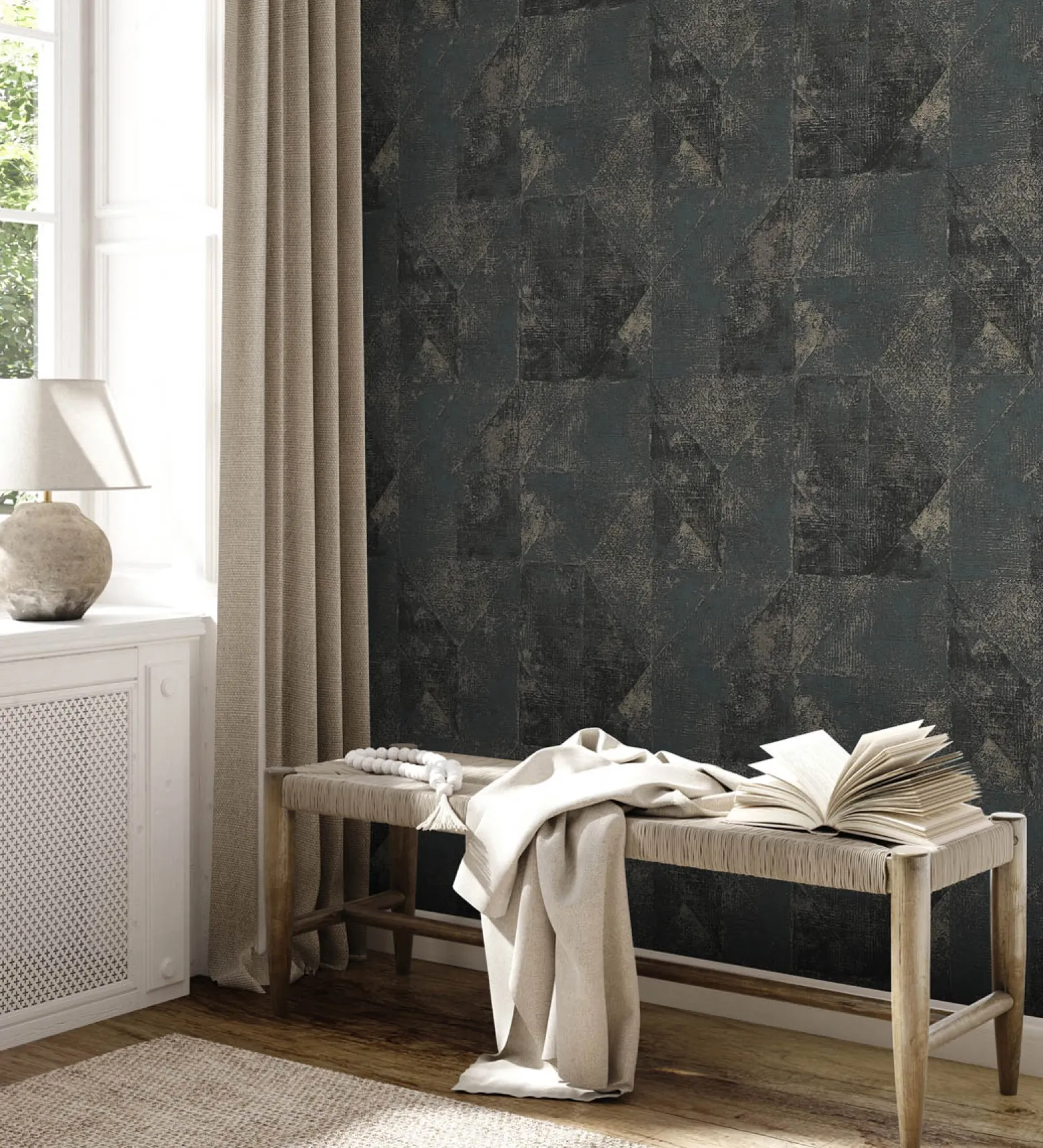 Vliestapete Rauten Muster Schwarz Gold Metallic 38976-7