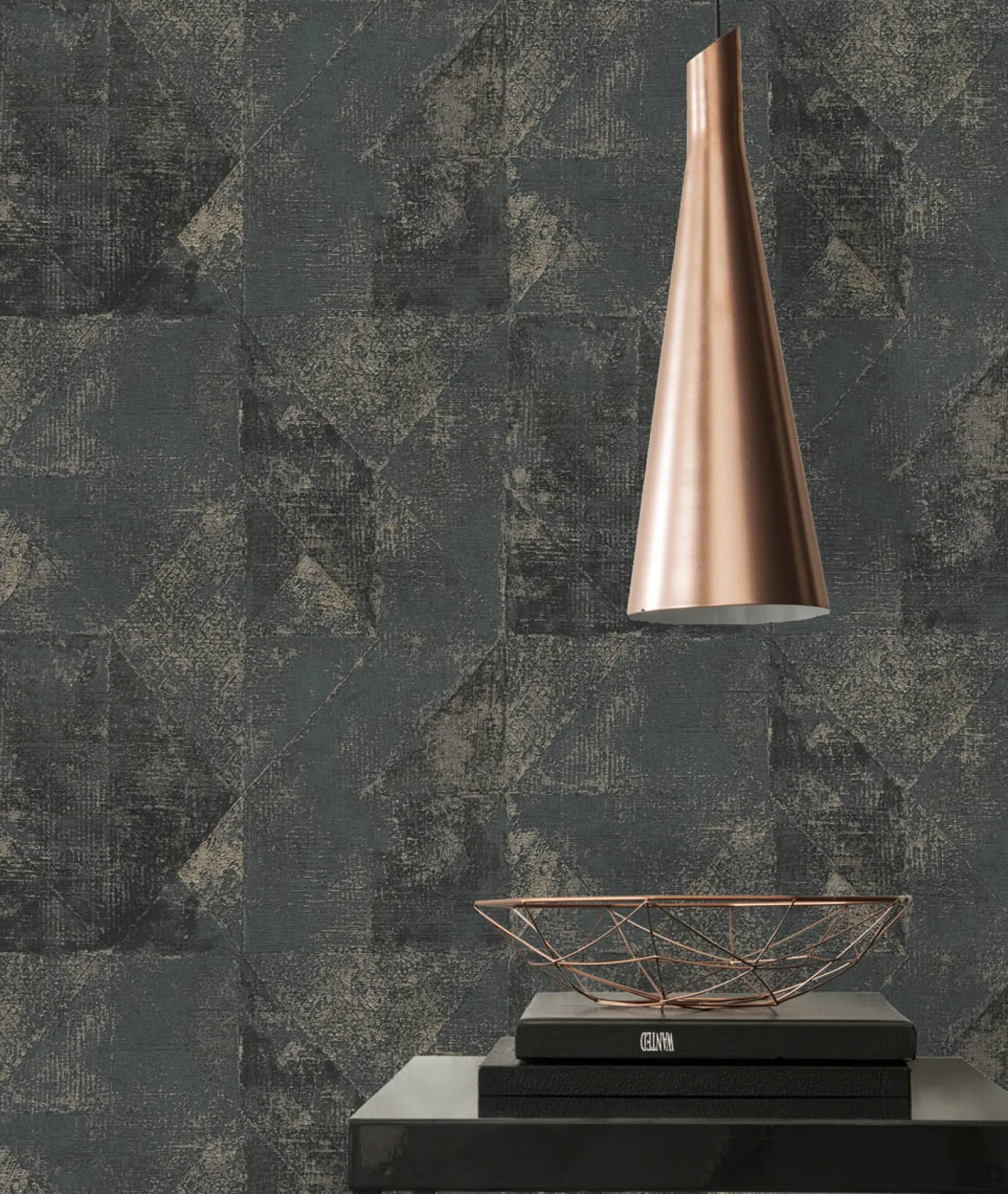 Vliestapete Rauten Muster Schwarz Gold Metallic 38976-7