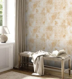 Vliestapete Rauten Muster Weiß Gold Metallic 38976-2