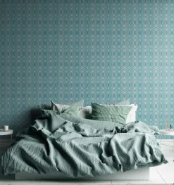 Vliestapete Rauten Oval Grafik Türkis Weiß 39534-2