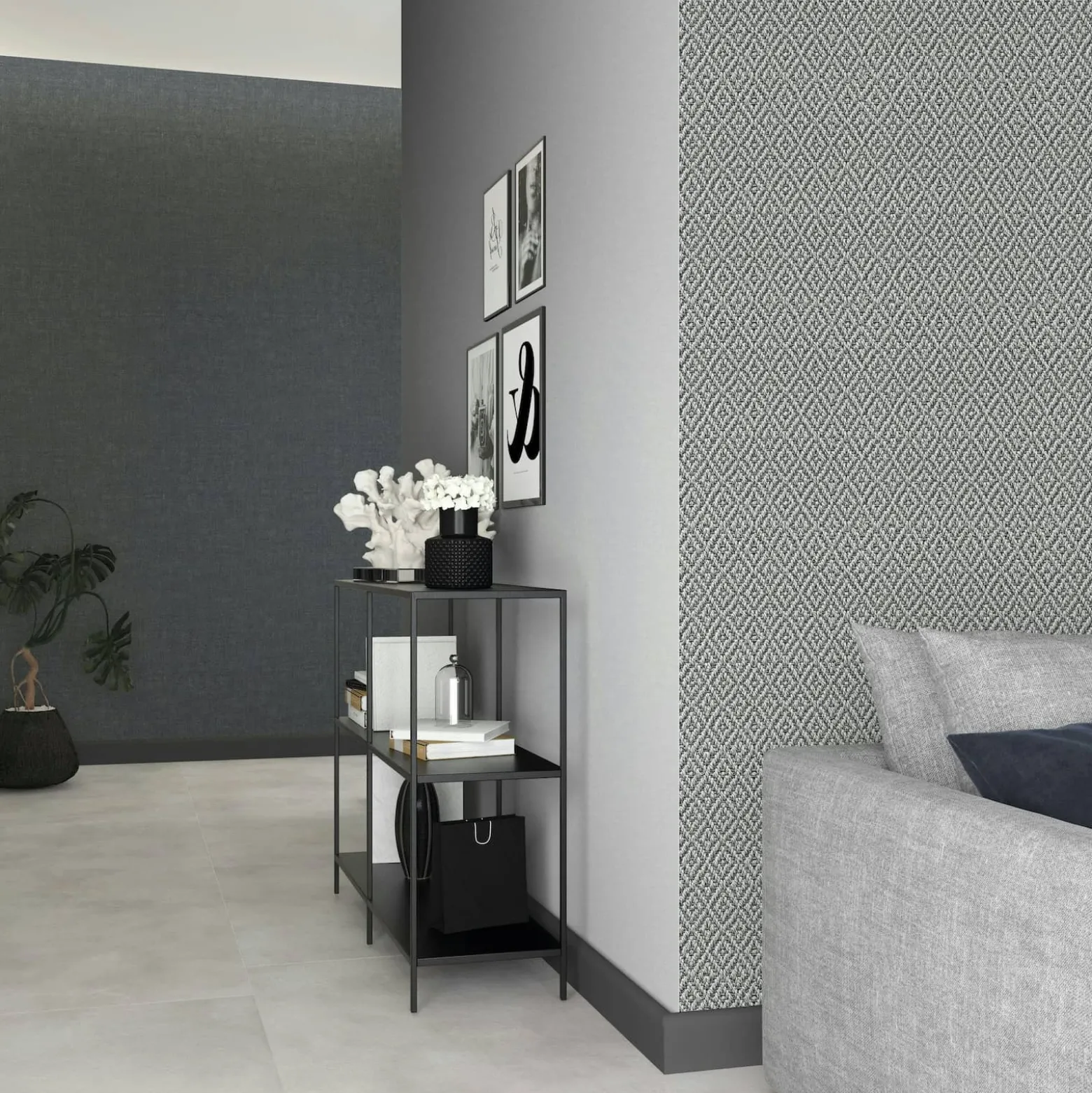 Vliestapete Rauten Sisaloptik 3D-Effekt Grau 45746