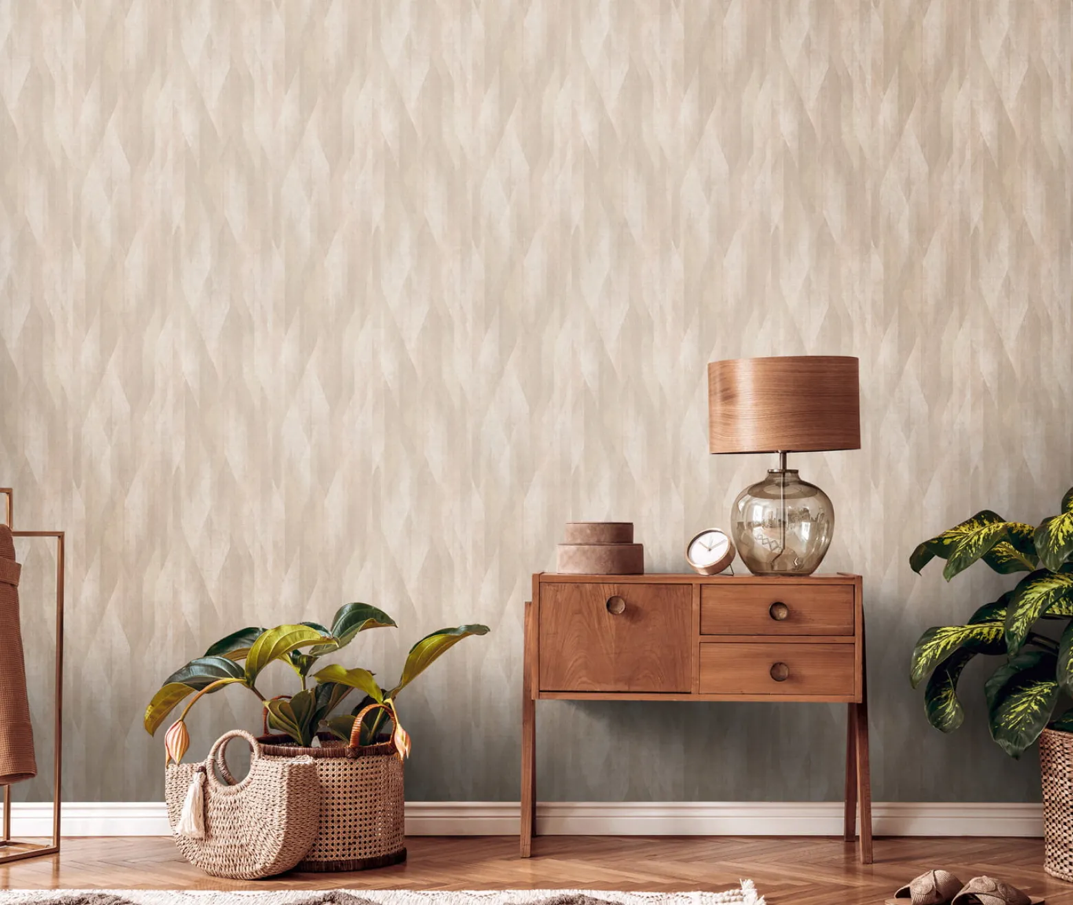 Vliestapete Rauten Streifen Grafik Beige Braun 39104-3