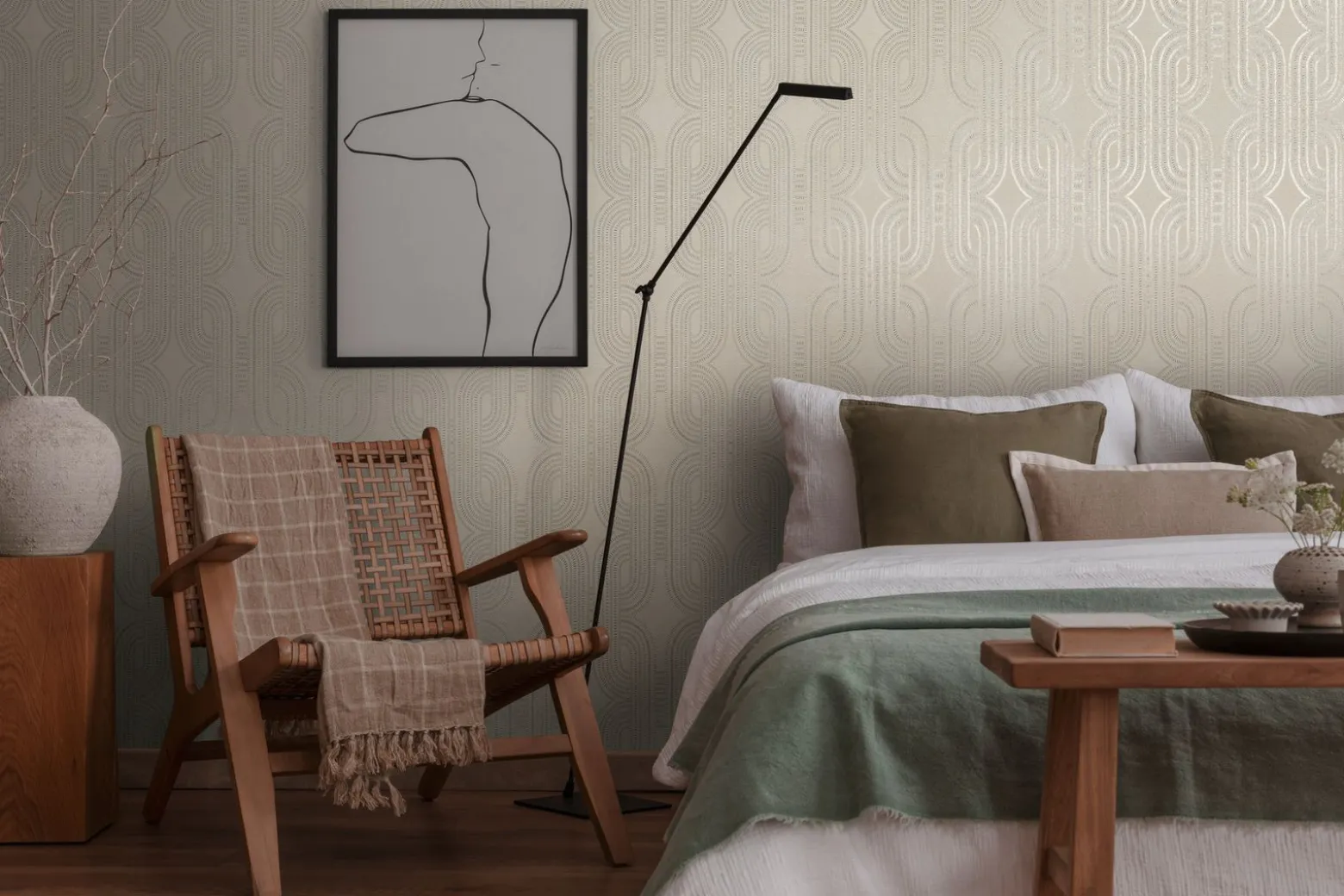Vliestapete Retro Beige Silber Gold Metallic 39937-1