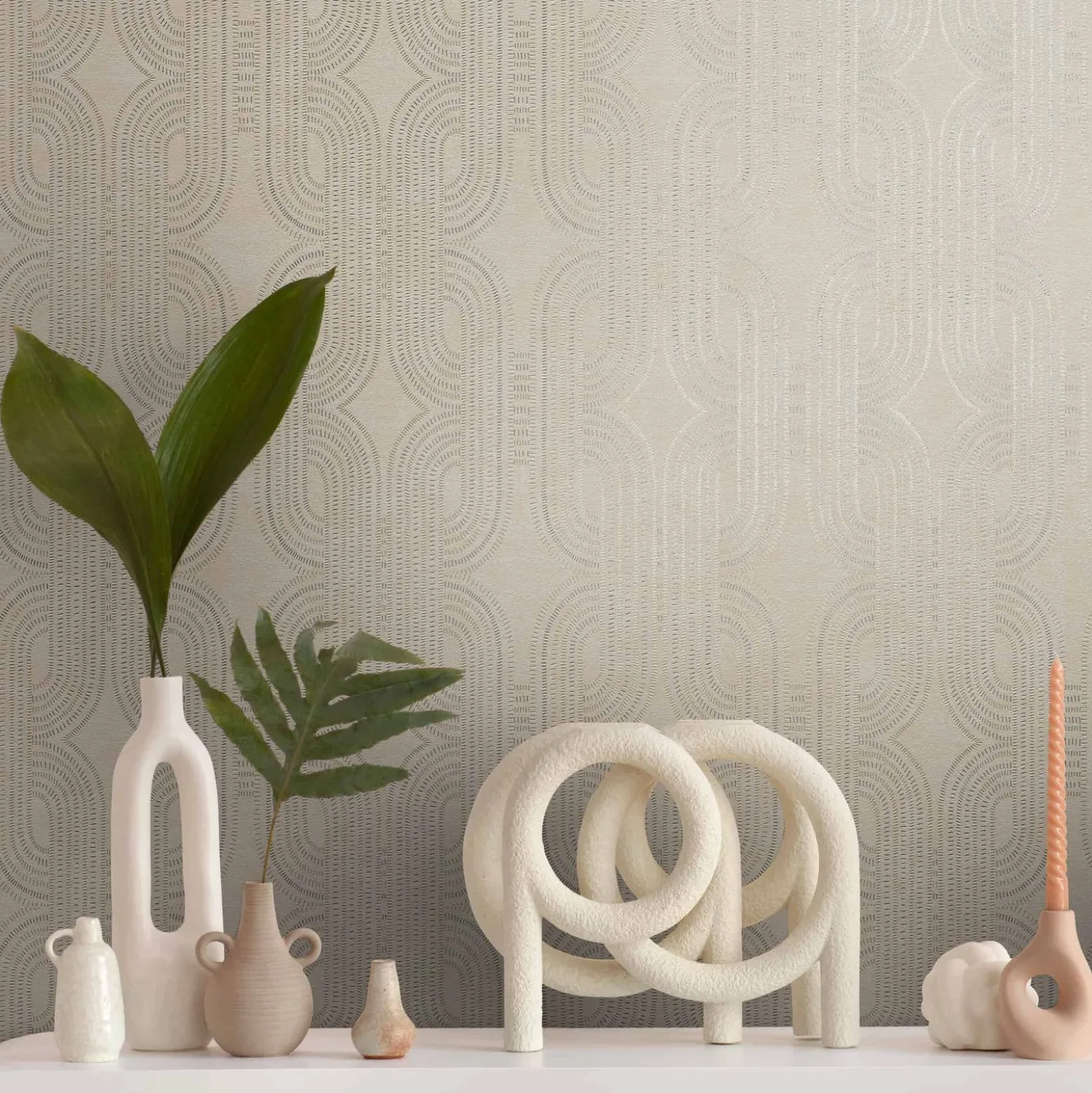 Vliestapete Retro Beige Silber Gold Metallic 39937-1