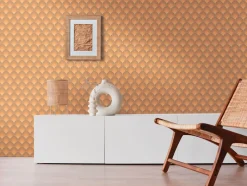 Vliestapete Retro Fächer Grafik Braun Orange 39538-4