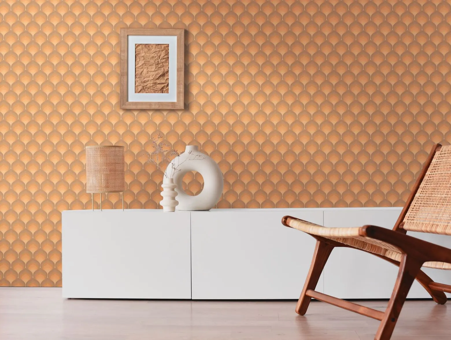 Vliestapete Retro Fächer Grafik Braun Orange 39538-4