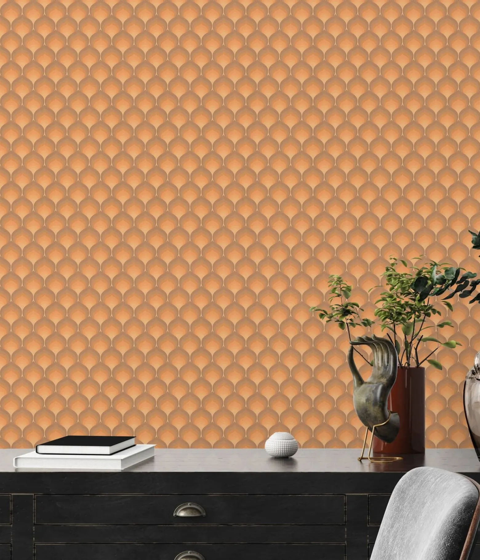 Vliestapete Retro Fächer Grafik Braun Orange 39538-4