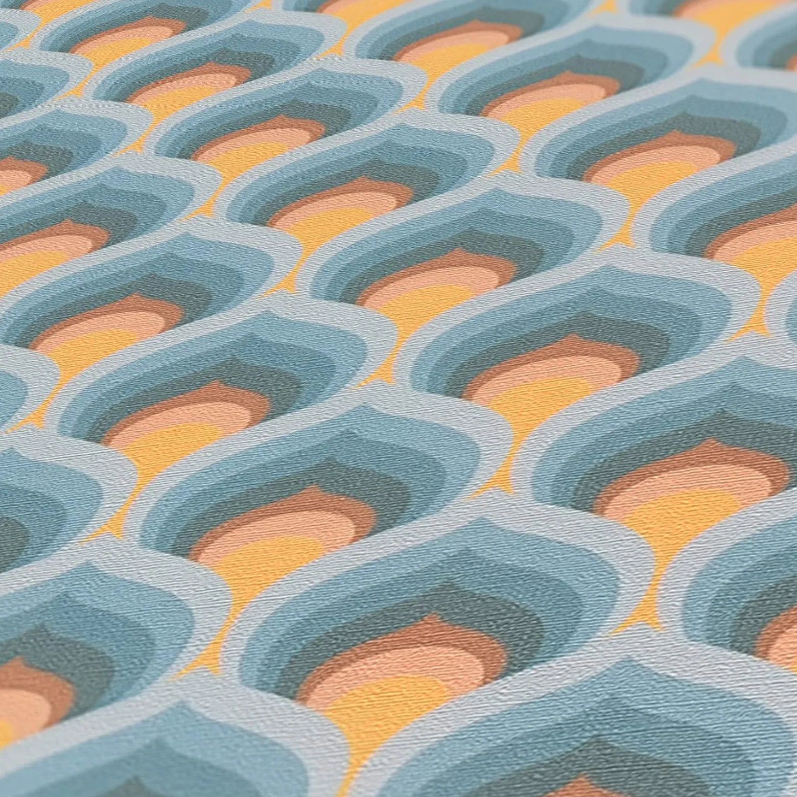 Vliestapete Retro Fächer Grafik Orange Türkis 39538-3