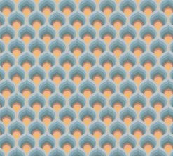 Vliestapete Retro Fächer Grafik Orange Türkis 39538-3