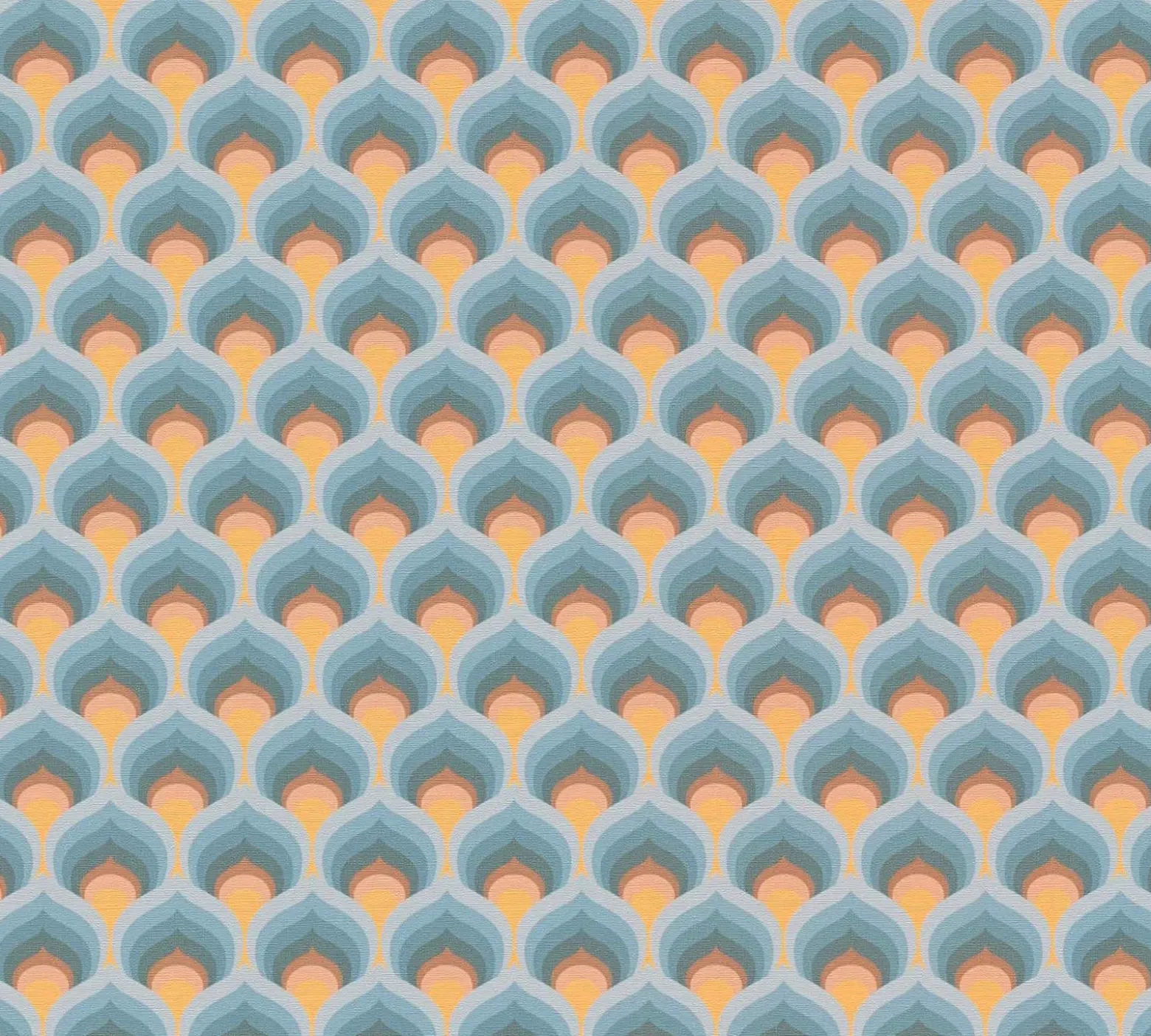 Vliestapete Retro Fächer Grafik Orange Türkis 39538-3