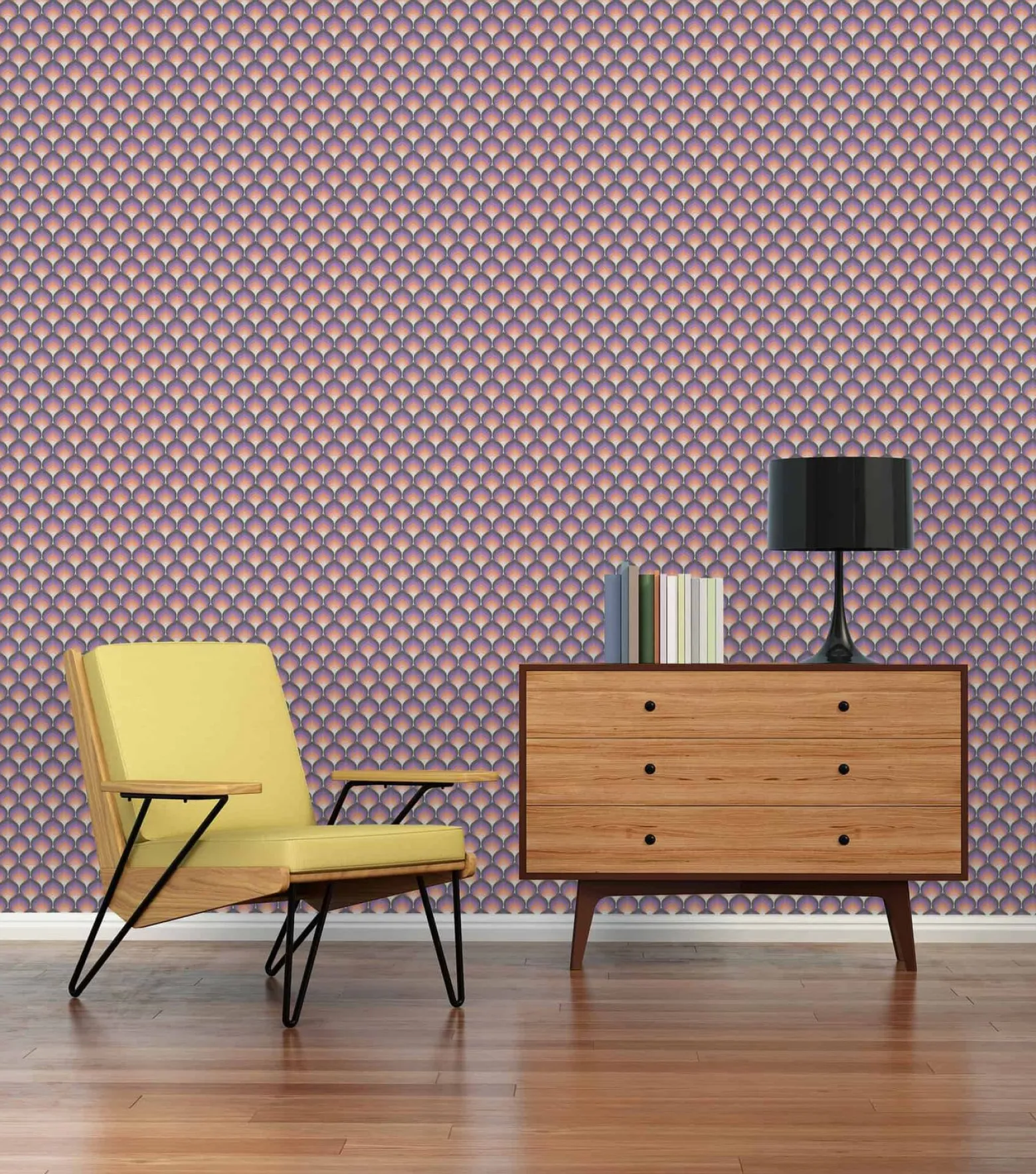 Vliestapete Retro Fächer Grafik Orange Lila 39538-2