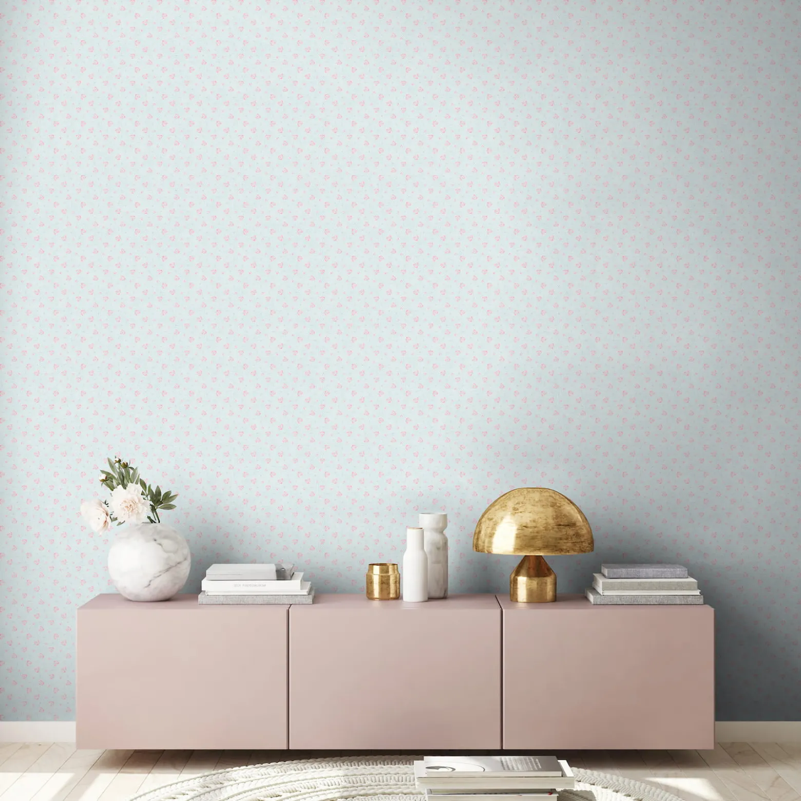 Vliestapete Rosen Landhausstil Blau Rosa Weiß 39067-1