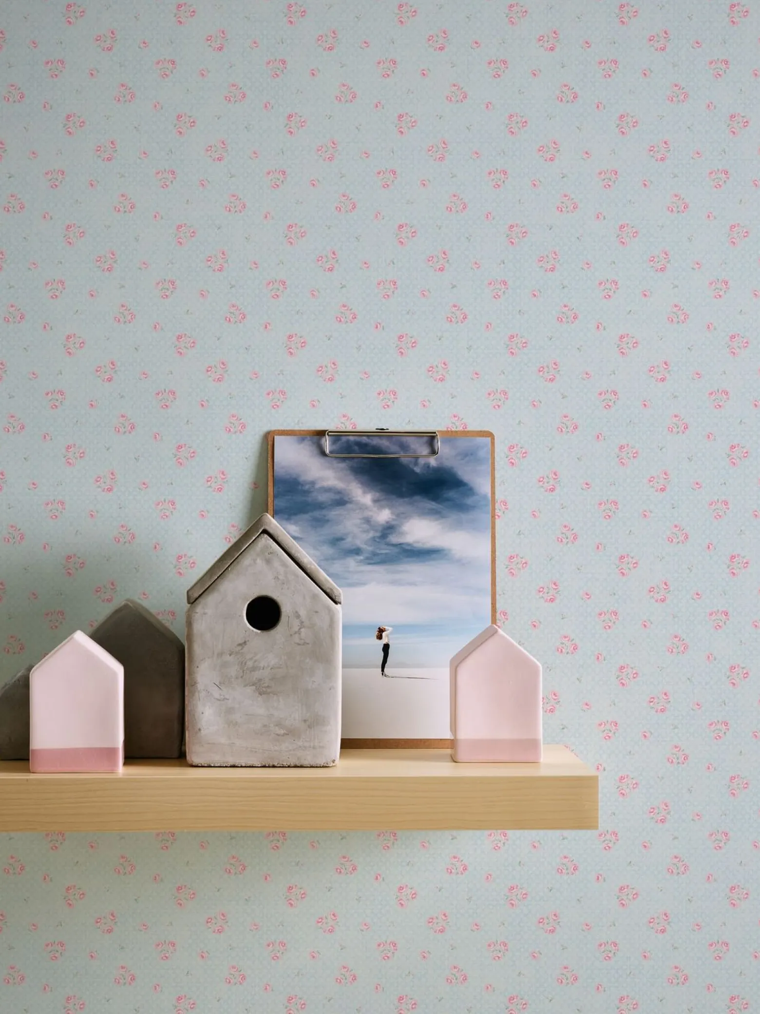 Vliestapete Rosen Landhausstil Blau Rosa Weiß 39067-1