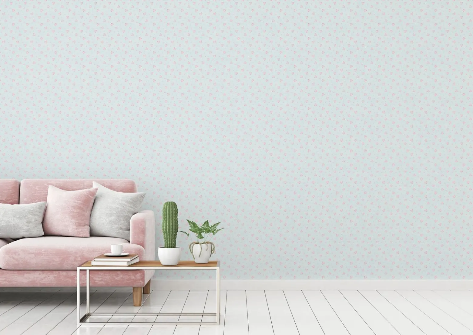Vliestapete Rosen Landhausstil Blau Rosa Weiß 39067-1