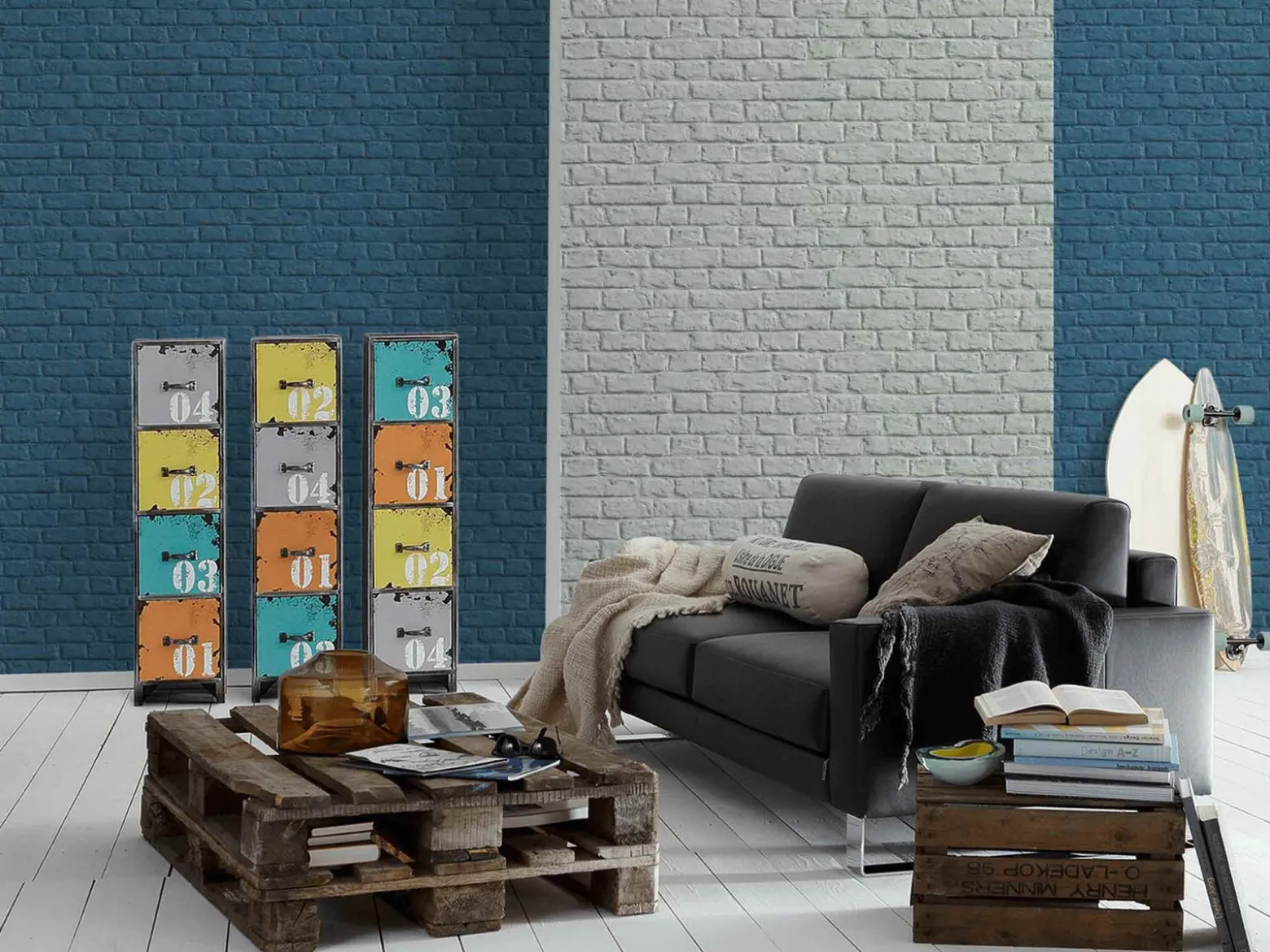 Vliestapete Steinmauer blau 36912-3