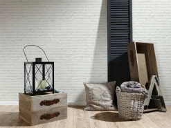 Vliestapete Steinmauer Klinker weiß grau 34399-2