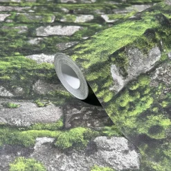 Vliestapete Steinoptik Moos 3D-Effekt Grün Grau 45731