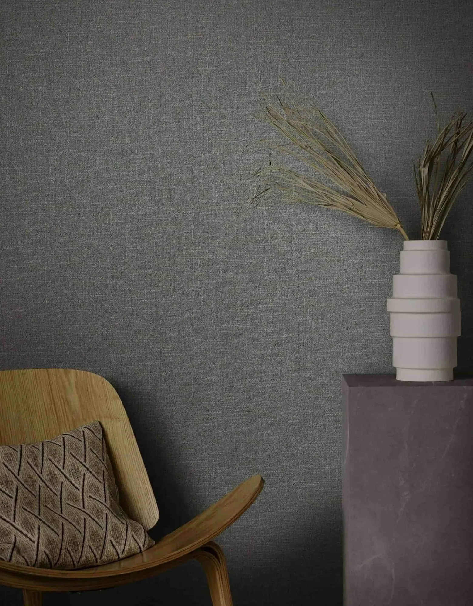 Vliestapete Stoff Optik Anthrazit Kupfer Metallic 86537