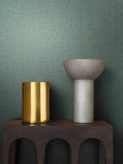 Vliestapete Stoff Optik Petrol Gold Metallic 86538