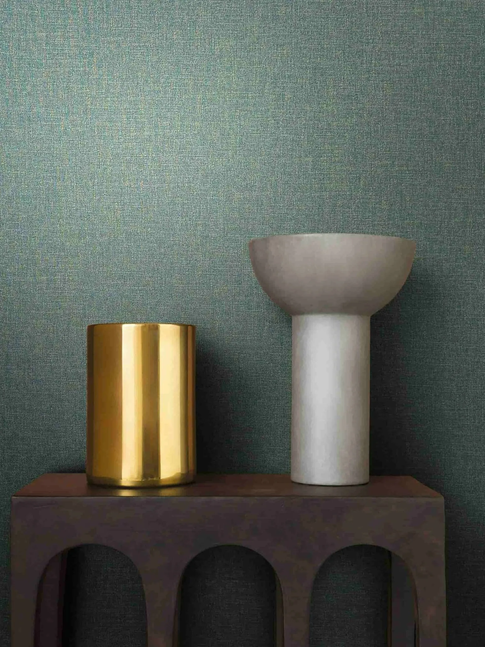 Vliestapete Stoff Optik Petrol Gold Metallic 86538