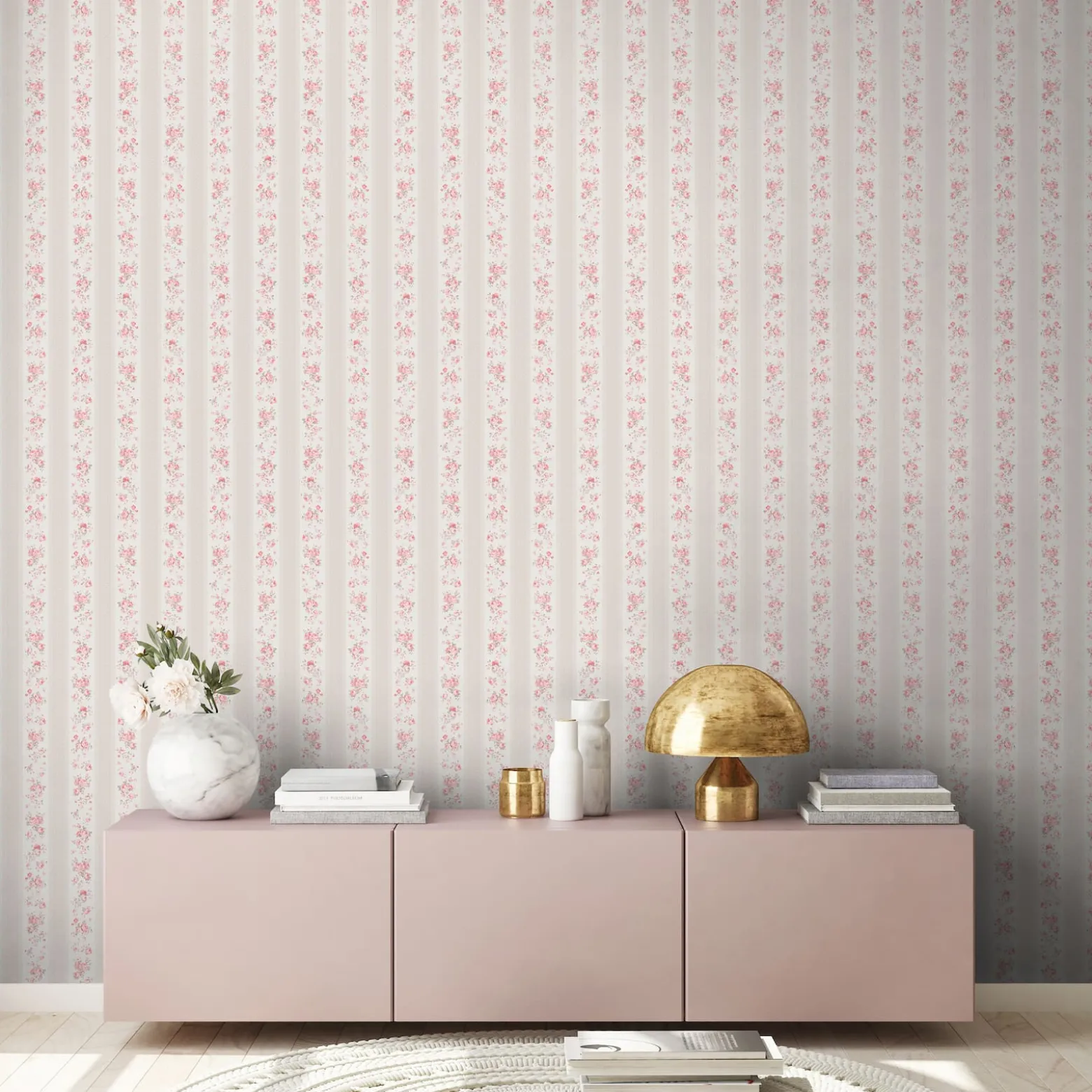 Vliestapete Streifen Blumen Punkte Beige Rosa 39069-4