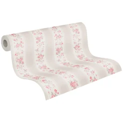 Vliestapete Streifen Blumen Punkte Beige Rosa 39069-4