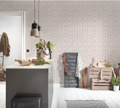 Vliestapete Streifen Blumen Punkte Beige Rosa 39069-4