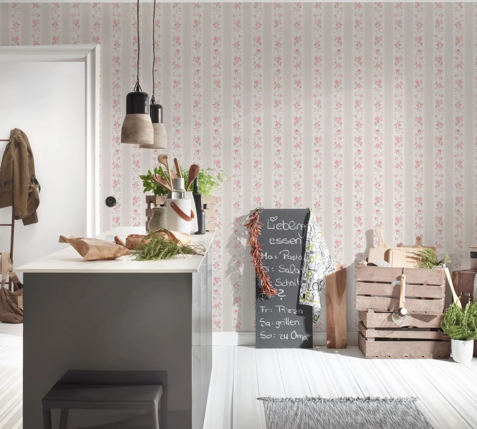 Vliestapete Streifen Blumen Punkte Beige Rosa 39069-4