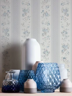 Vliestapete Streifen Blumen Punkte Grau Weiß Blau 39069-3