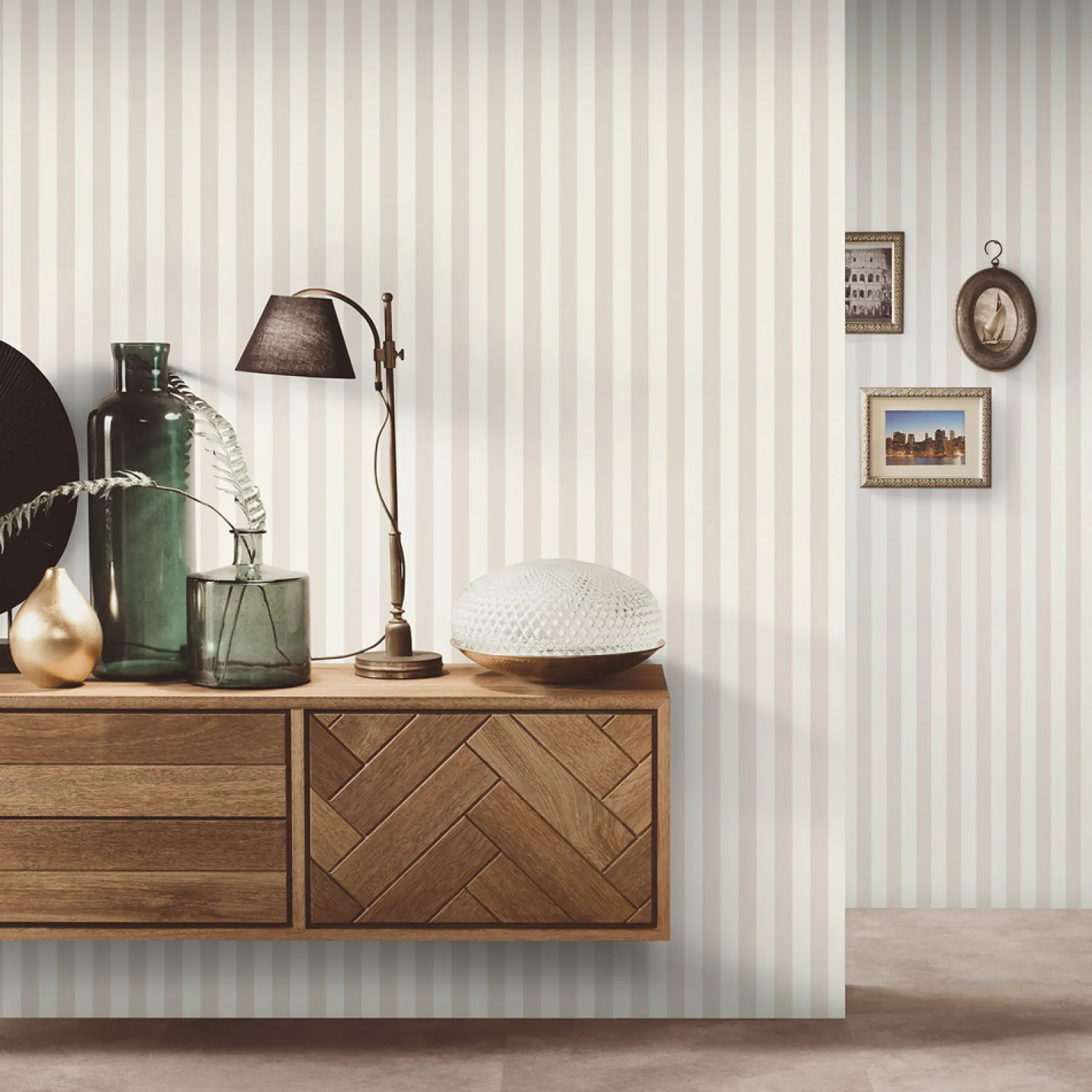 Vliestapete Streifen Creme Beige Metallic 10290-02