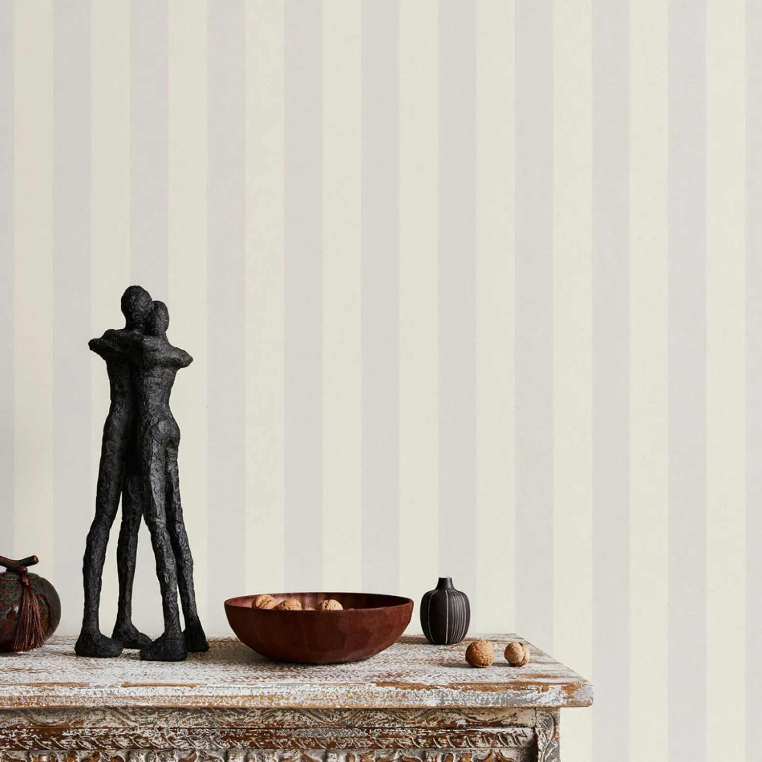 Vliestapete Streifen Creme Grau Metallic 10290-14