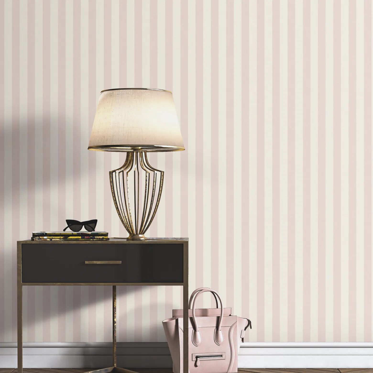 Vliestapete Streifen Creme Rosa Metallic 10290-05