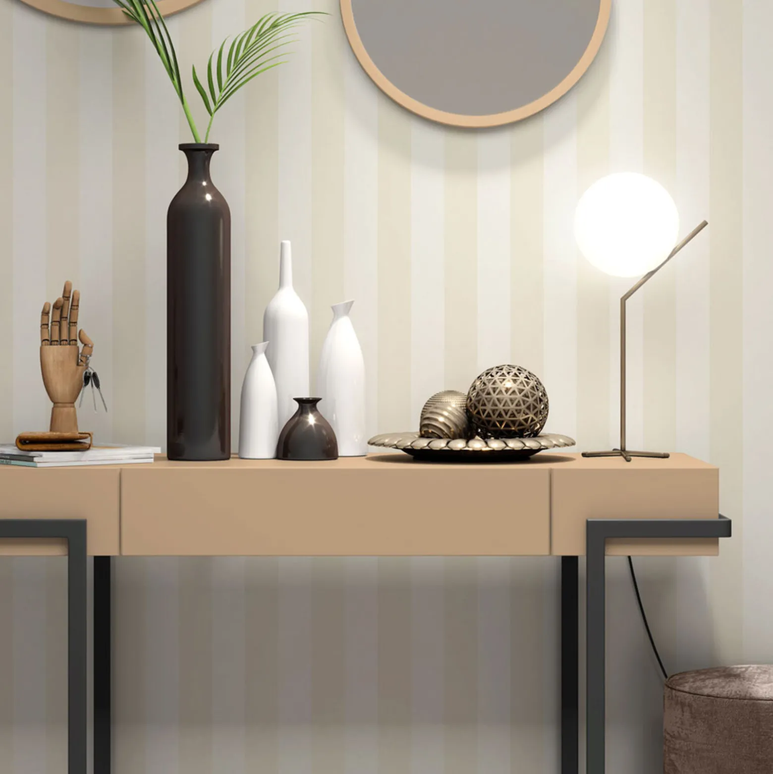 Vliestapete Streifen Creme Weiß Metallic 10361-02