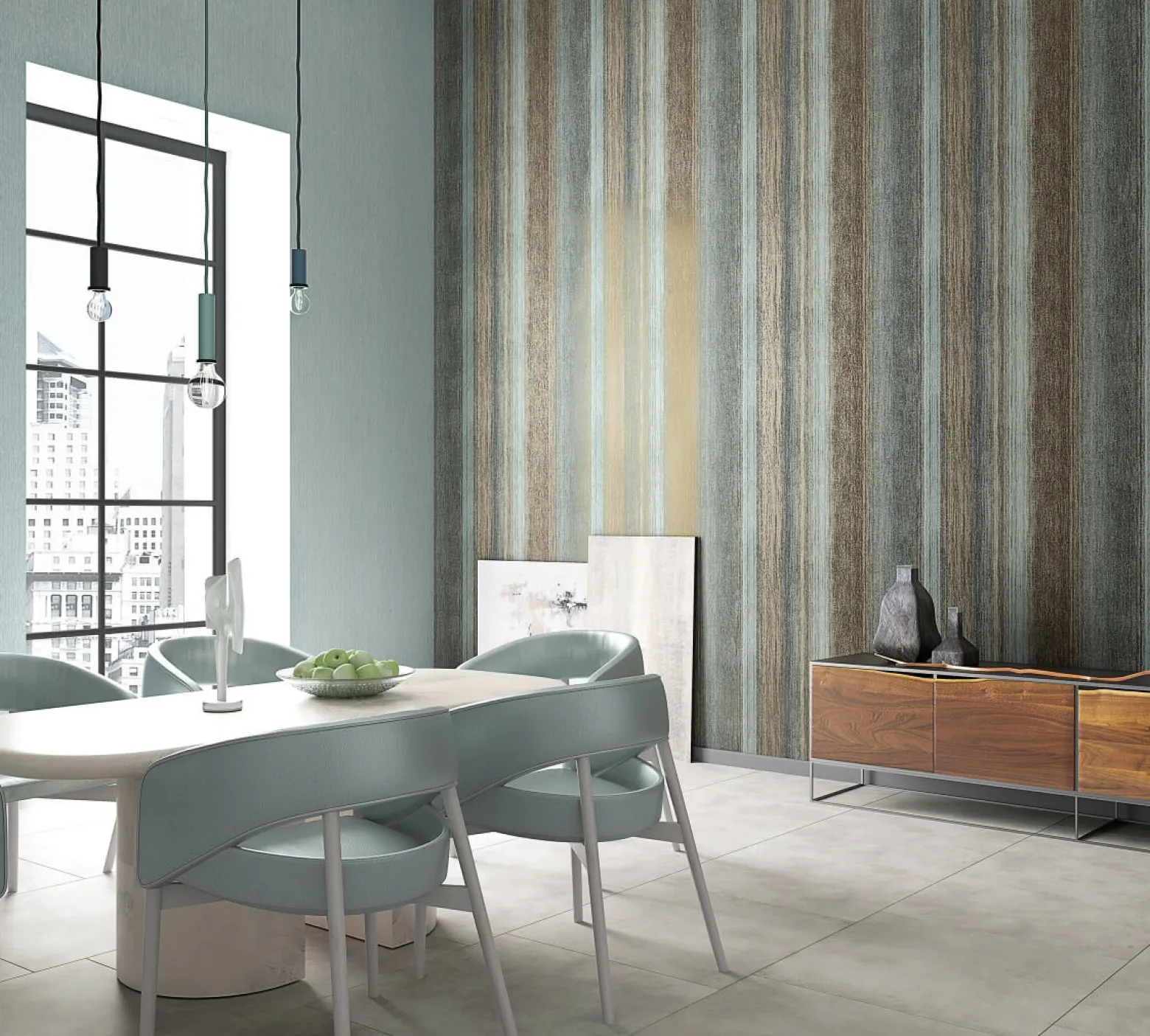 Vliestapete Streifen Struktur Glanz blau gold 32839