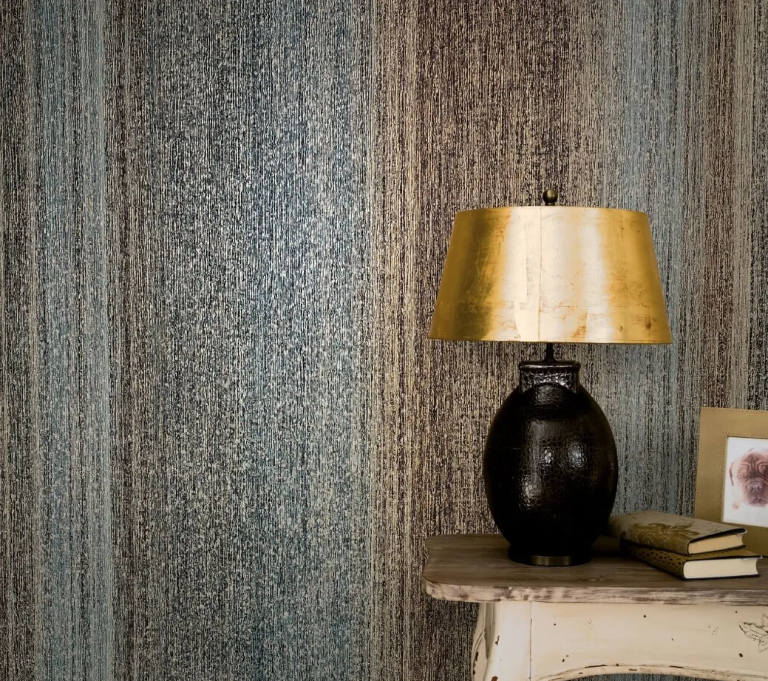 Vliestapete Streifen Struktur Glanz blau gold 32839
