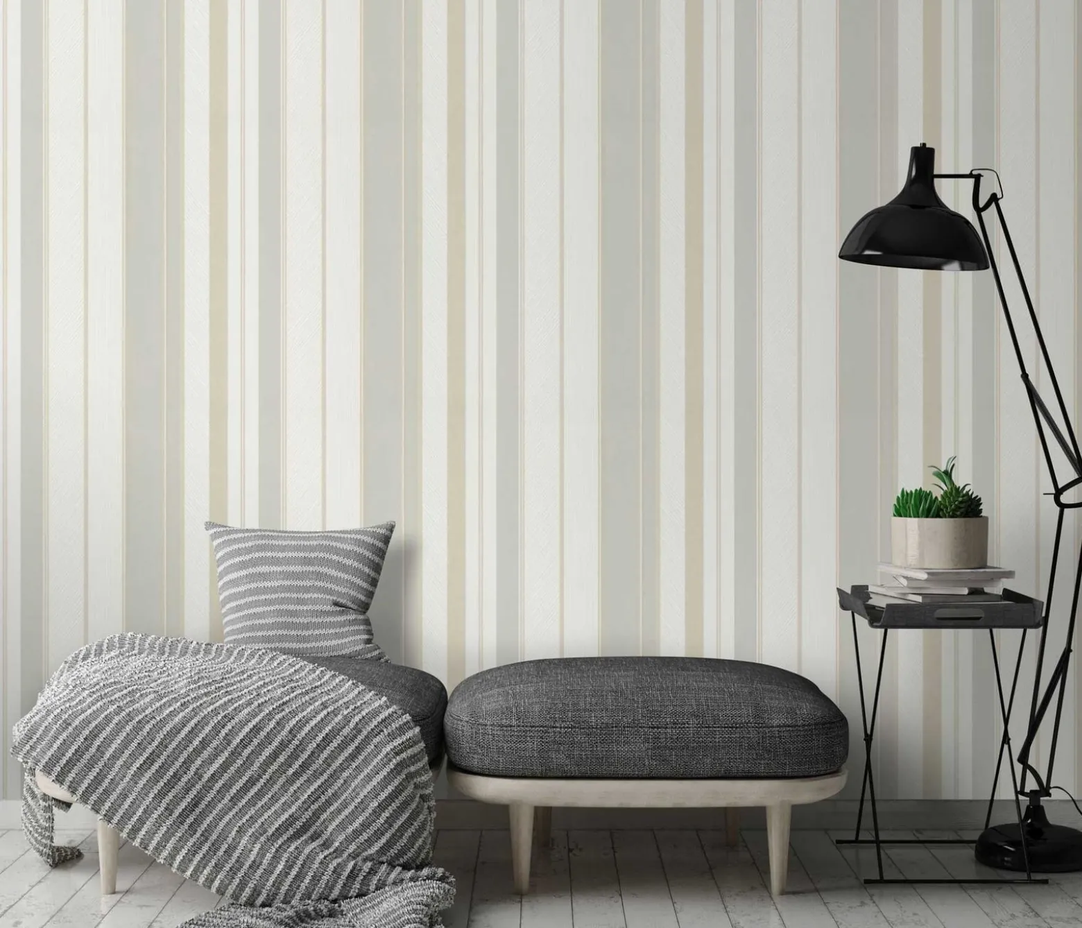 Vliestapete Streifen weiß grau beige 10139-31