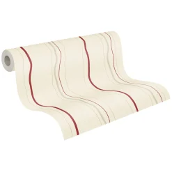 Vliestapete Streifen Wellen Creme Rot Glanz 95873-1