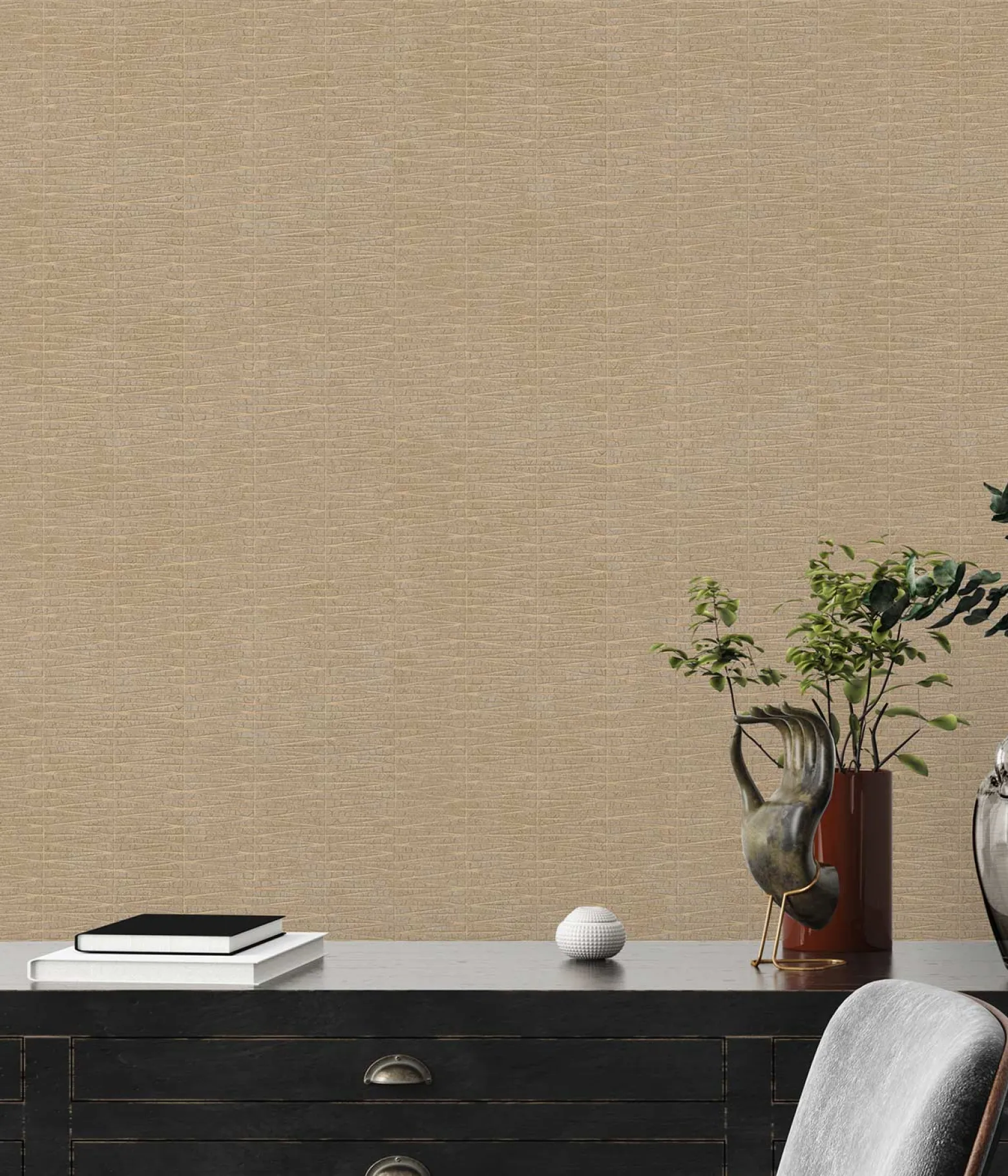 Vliestapete Struktur Linien Beige Gold Metallic 38597-1