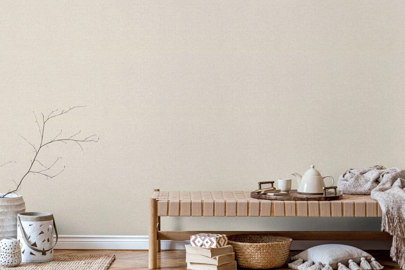 Vliestapete Struktur Textiloptik Uni Creme Beige 33391