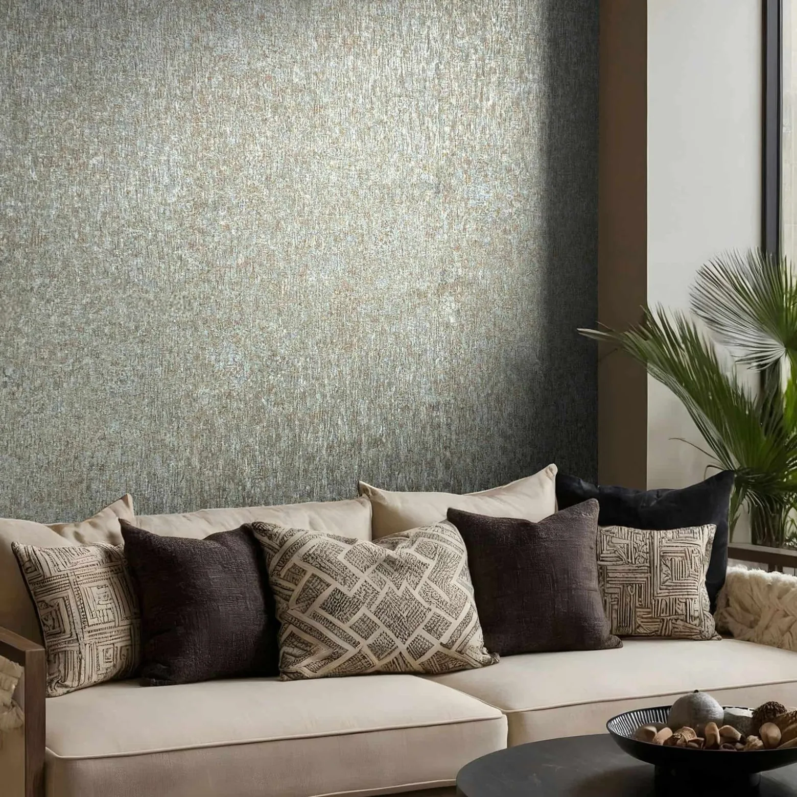 Vliestapete Struktur Uni Shabby Blau Kupfer Metallic 35526