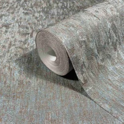 Vliestapete Struktur Uni Shabby Blau Kupfer Metallic 35526