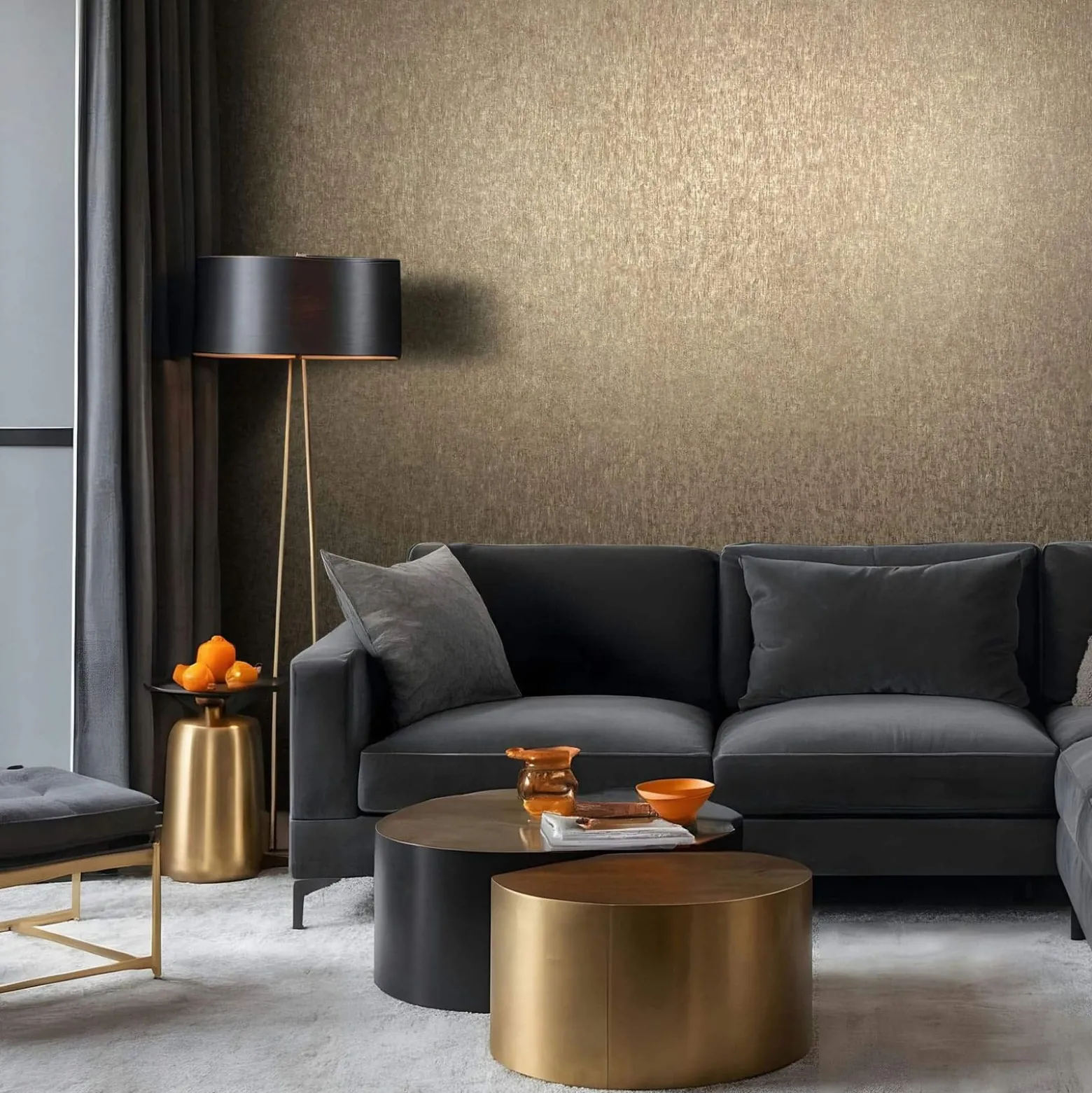 Vliestapete Struktur Uni Used-Look Gold Metallic 35527