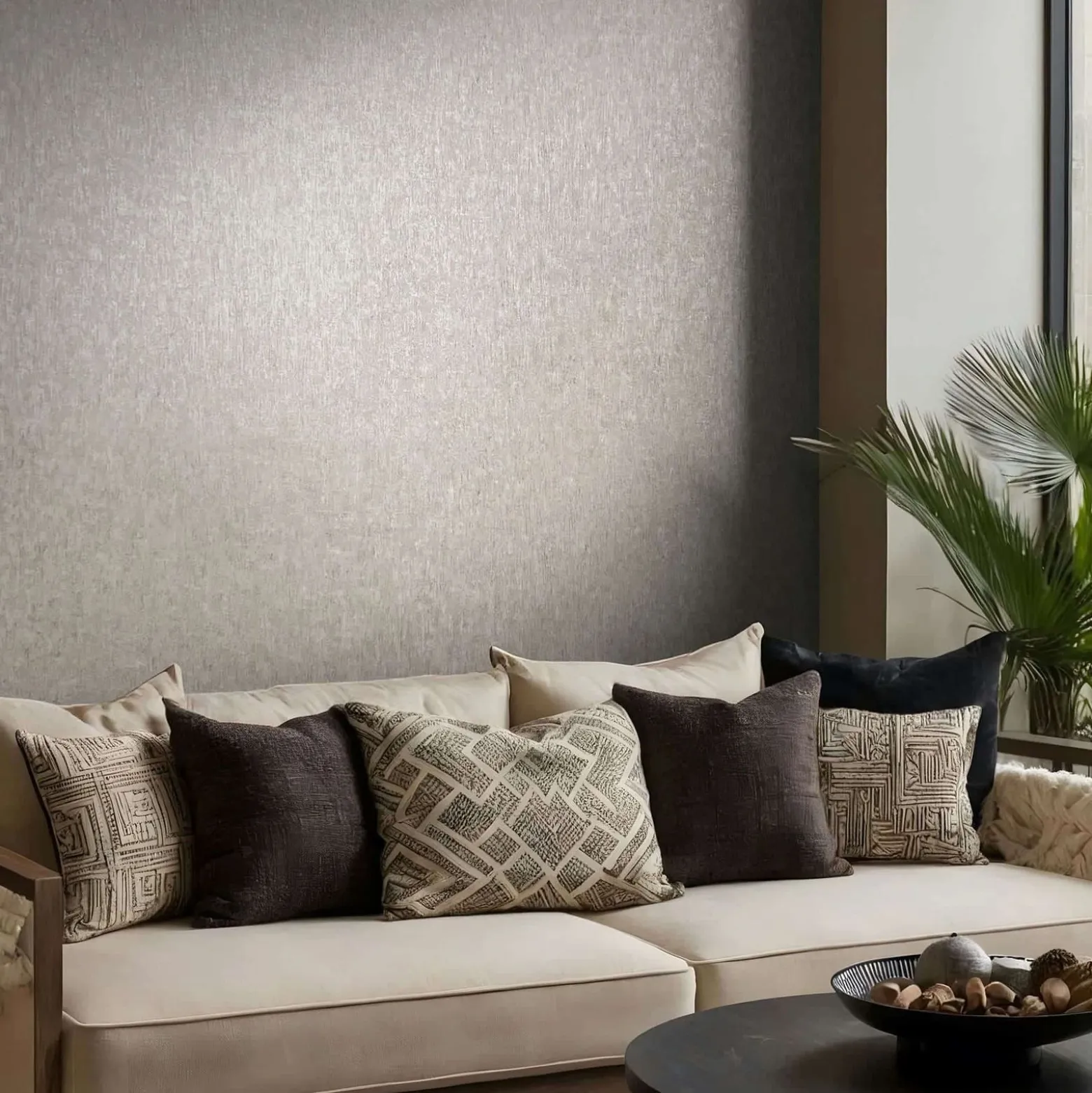 Vliestapete Struktur Uni Used-Look Grau Beige 35525