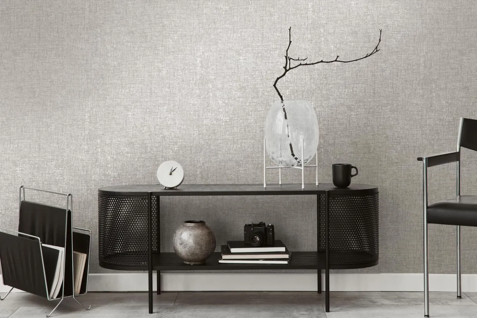 Vliestapete Struktur Used-Look Grau Metallic 39564-4