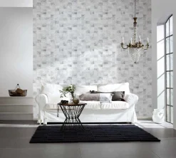 Vliestapete Textil Kacheln weiß schwarz Novamur 6759-20