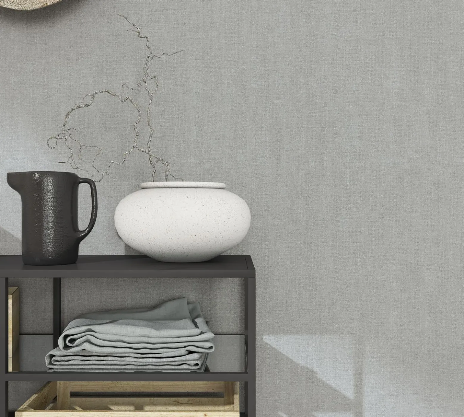 Vliestapete Textil Meliert grau Metallic 85741
