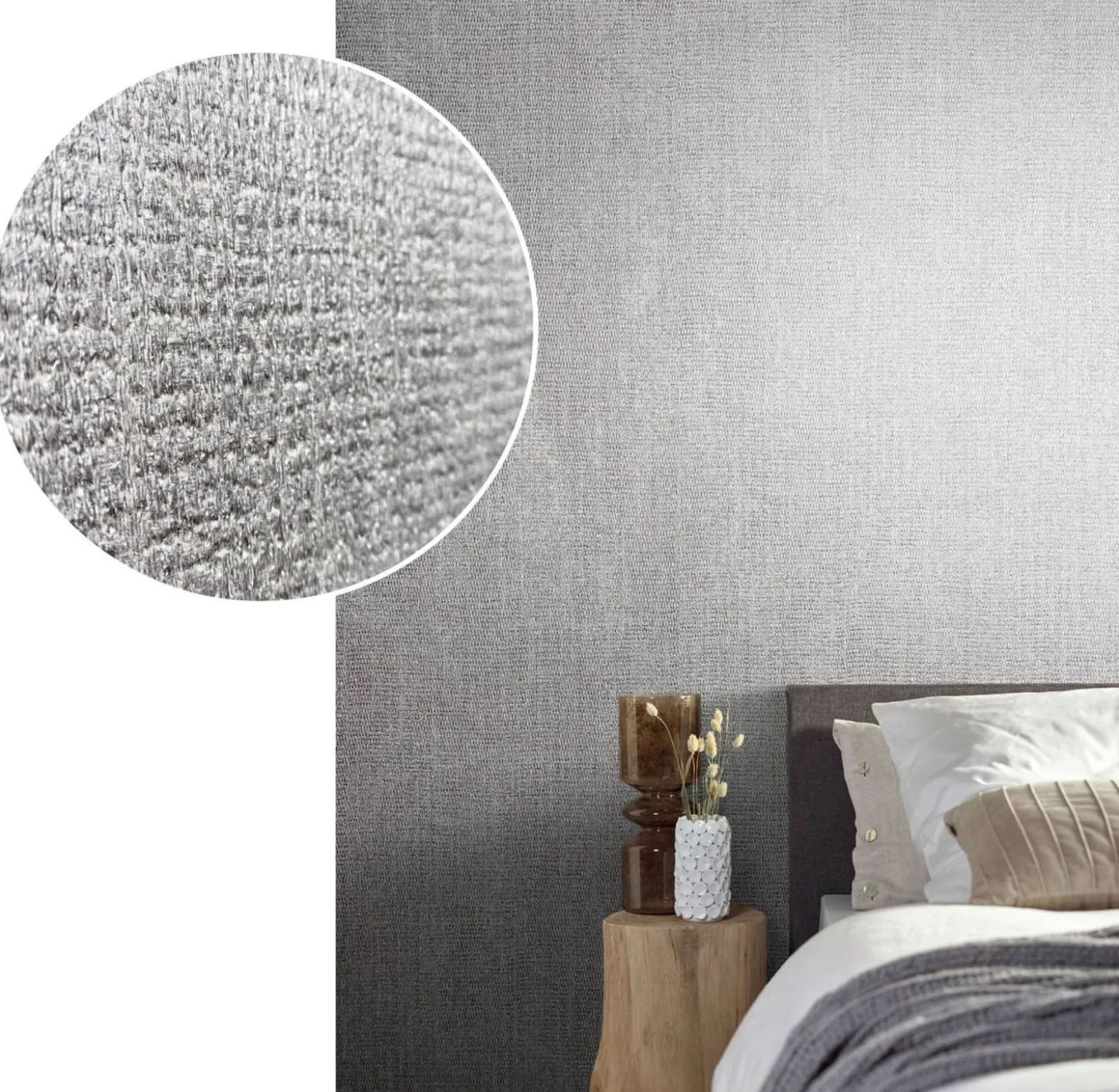 Vliestapete Textil Meliert grau Metallic 85741