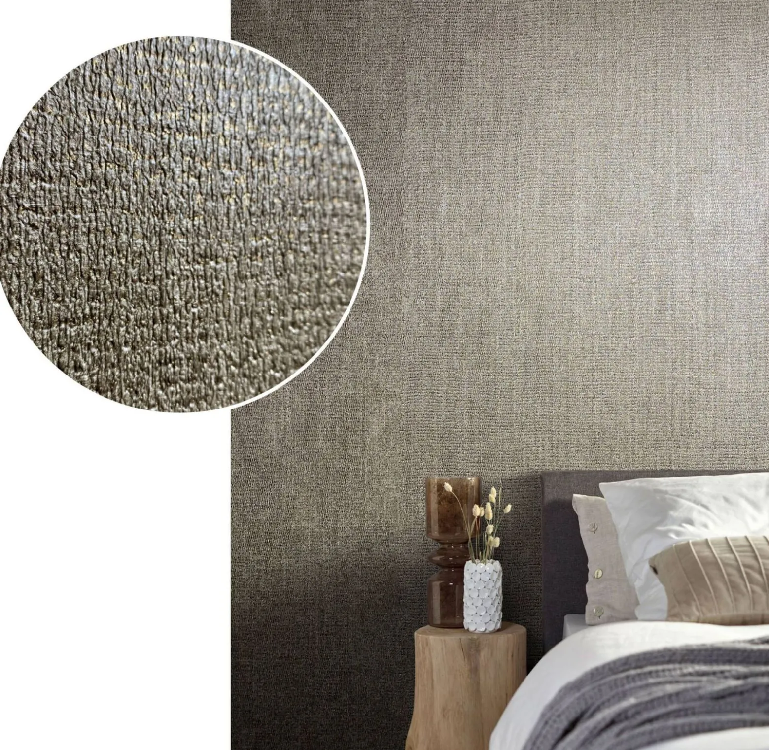 Vliestapete Textil Meliert grau gold Metallic 85738