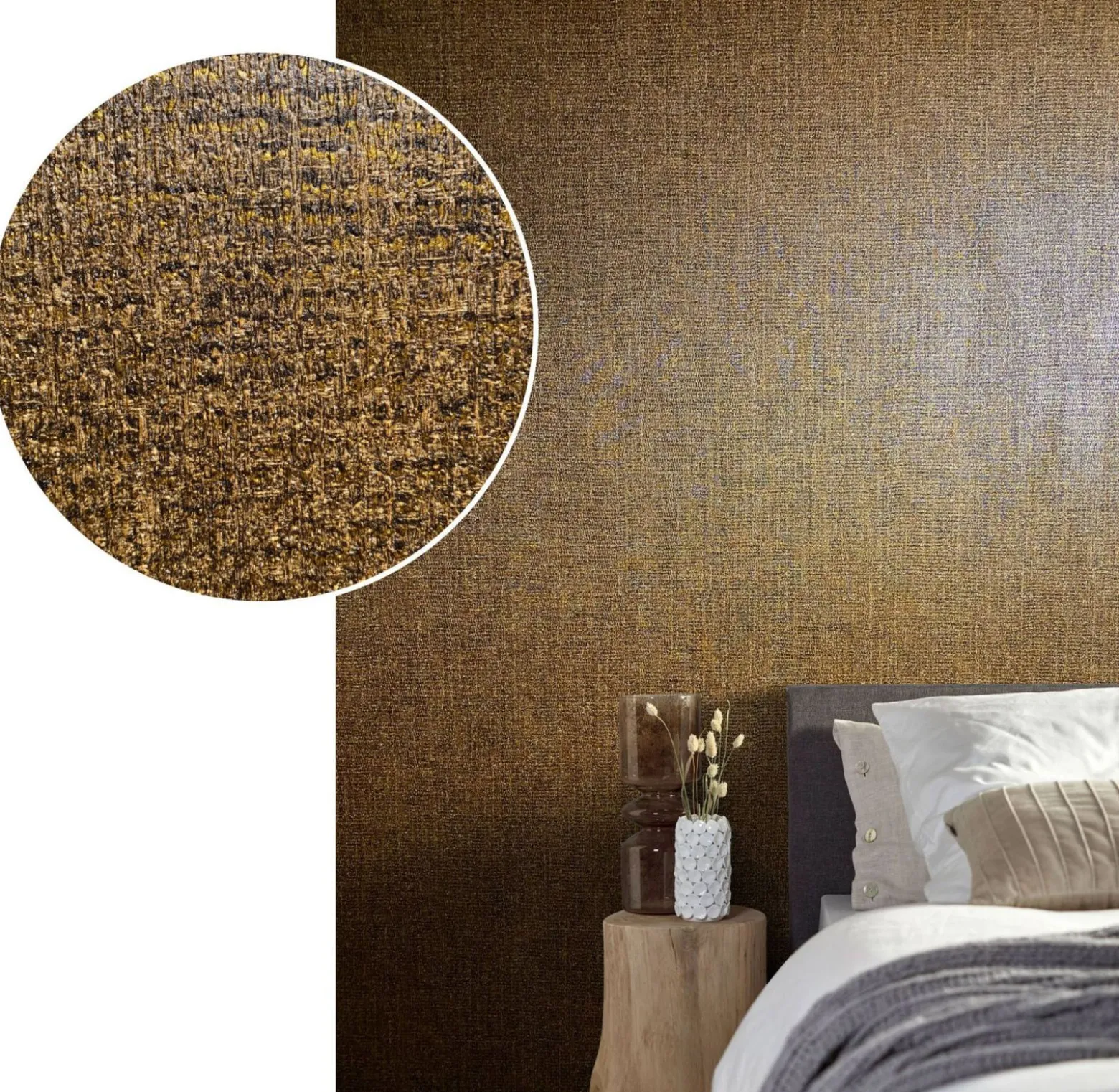 Vliestapete Textil Meliert kupfer Metallic 85737